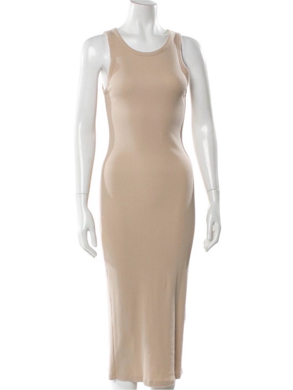 Theory Beige Ribbed Knit Midi Dress – Size S